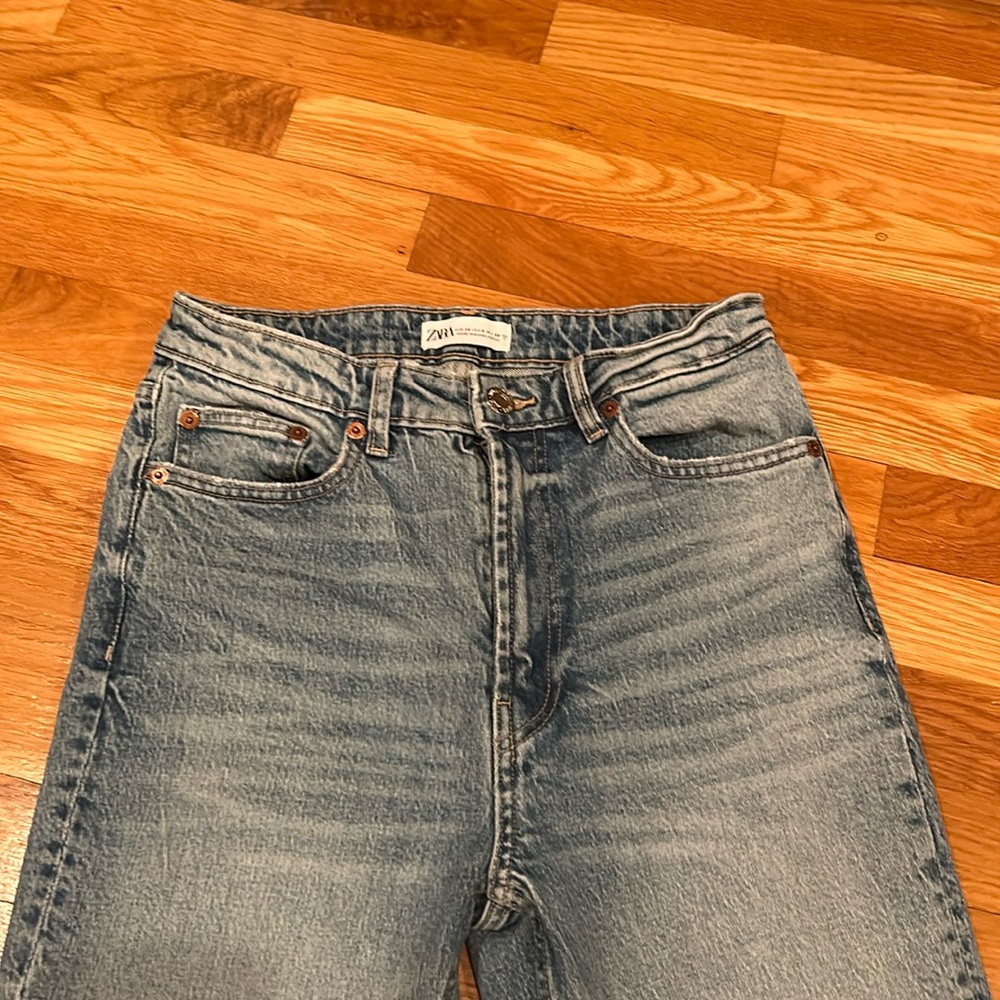 Zara High Rise Straight Leg Denim Jeans